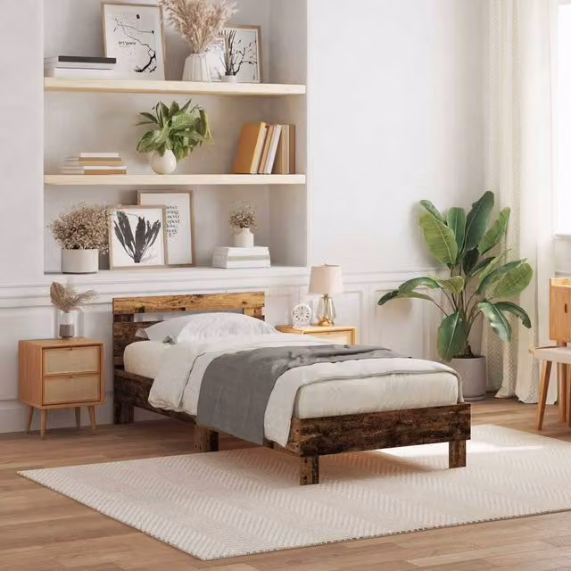Berkfield Home Modern Bed Frame in Brown Engineered Wood with LED Under-Bed Lighting and USB Charging Port, W: 80 cm, L: 200 cm – 1