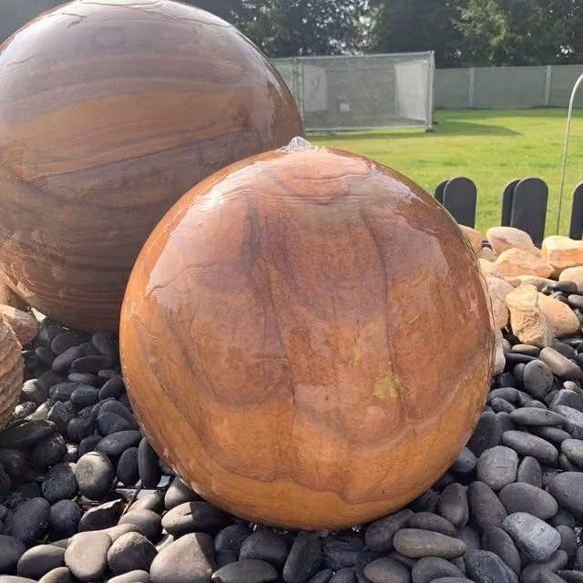 Tranquility Grey Sandstone Sphere Spring Stone Water Feature, Diameter: 40 cm
