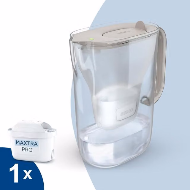Brita Style Essential Water Filter Jug with Lid in Sand and Transparent