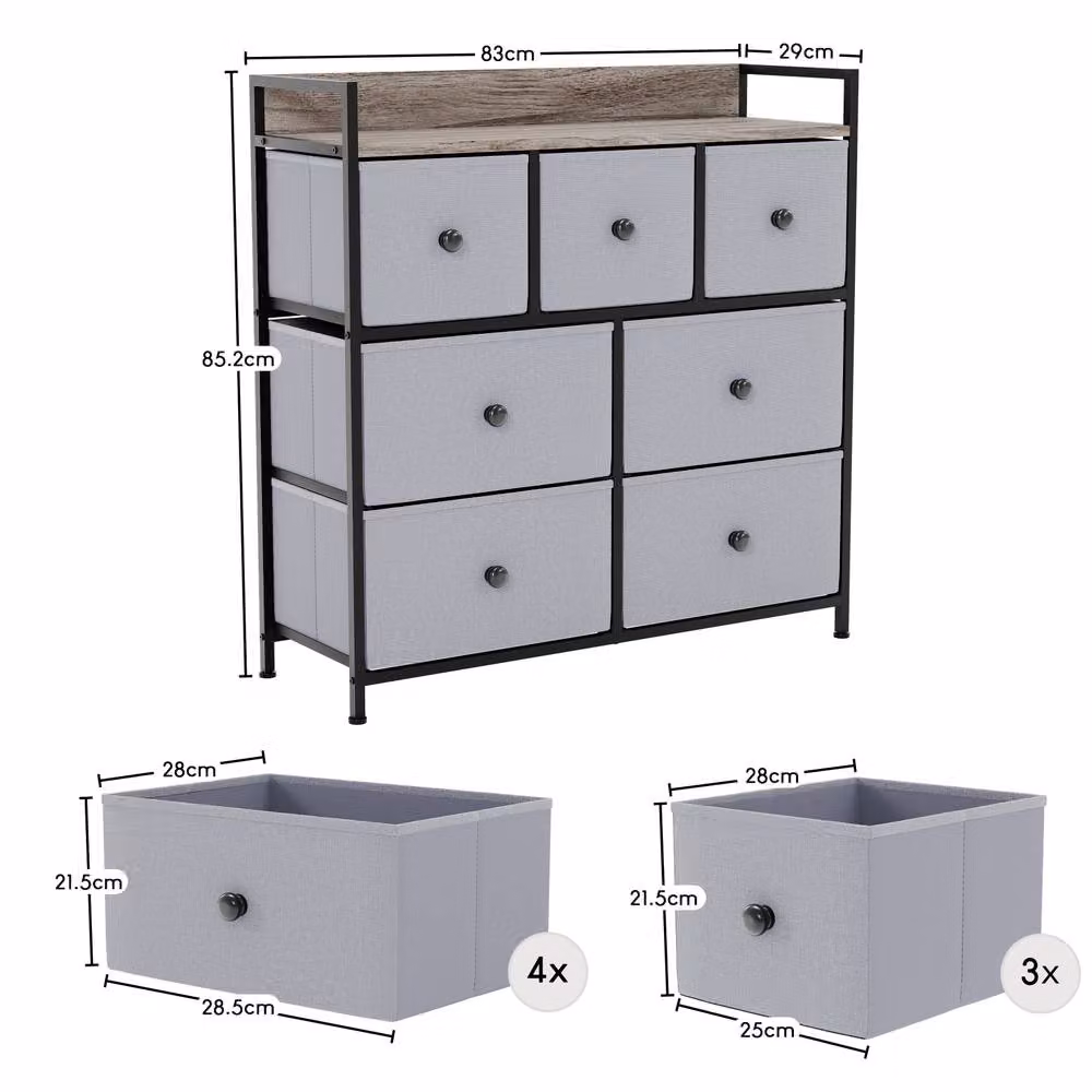 HD Designs Chorley 7 Drawer Chest of Drawers in Light Grey Fabric and Metal – 2