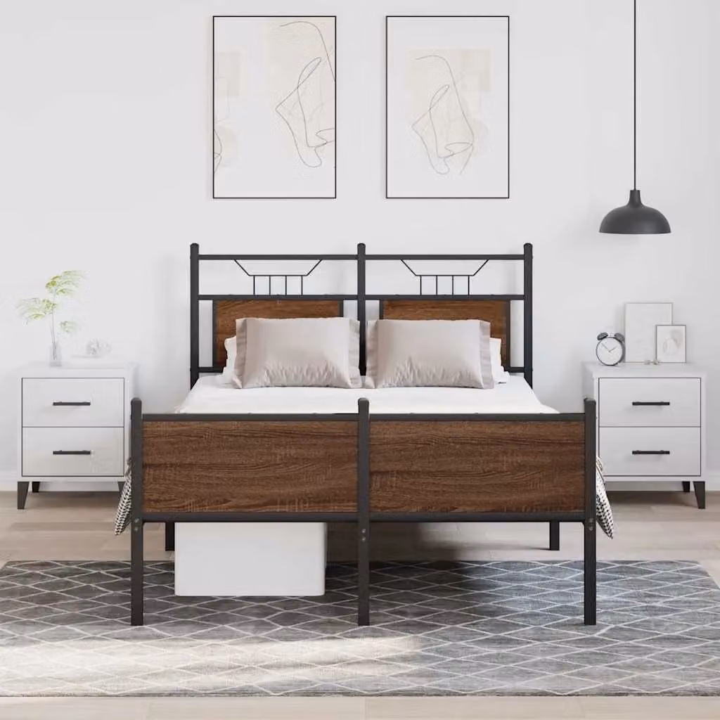 Berkfield Home Small Double Bed Frame in Brown Oak, Engineered Wood, W/D/H: 120 x 190 cm – 2