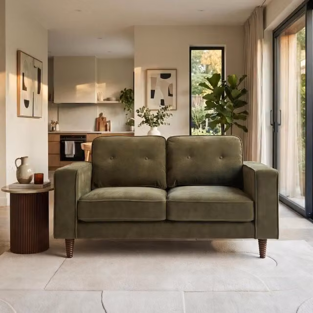 Furniturebox UK Jasper 2 Seater Linen-Look Fabric Sofa in Green