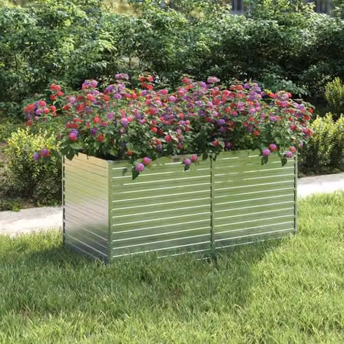 vidaXL Galvanised Steel Raised Garden Bed in Silver, W: 160 cm, D: 80 cm, H: 77 cm – 2