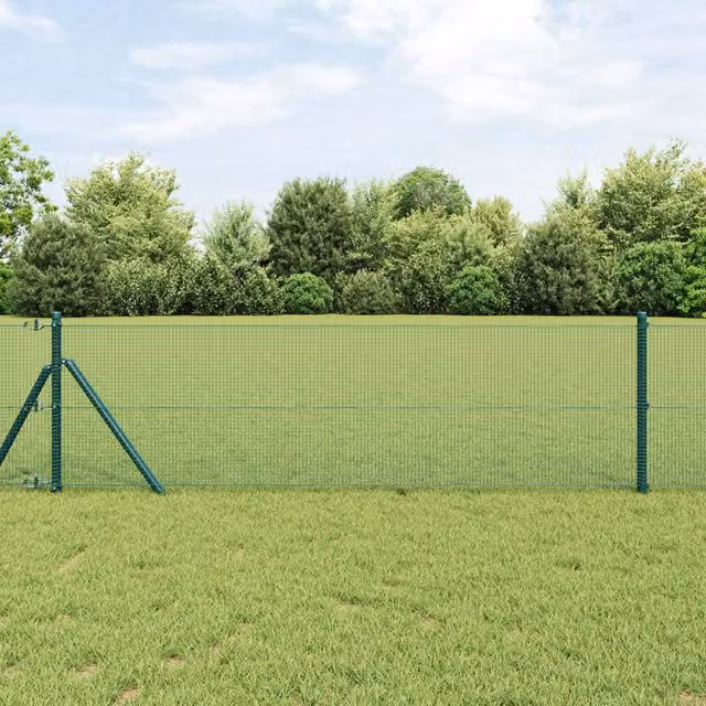 Berkfield Home Green Steel Welded Wire Fence with 13 Posts, W: 0.4 m, L: 25 m – 1