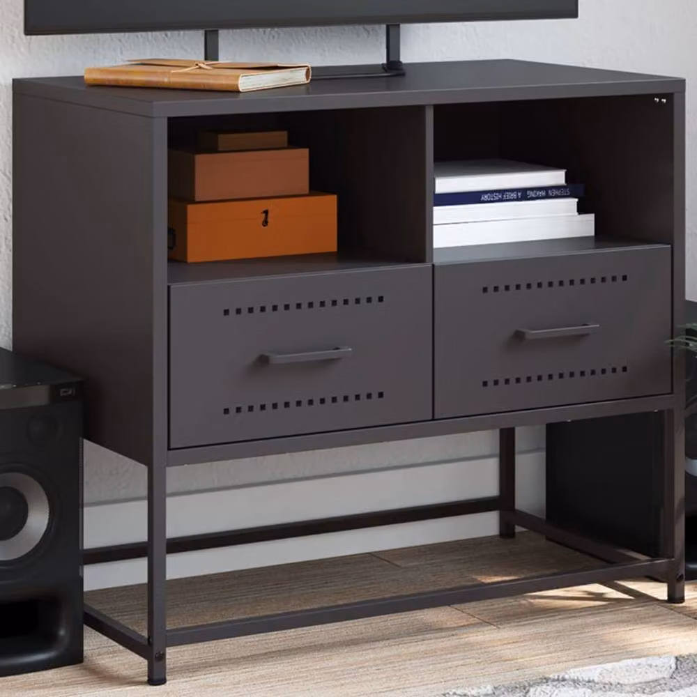Berkfield Home Industrial TV Cabinet in Matt Black Metal, W/D/H: 68 x 39 x 60.5 cm – 2