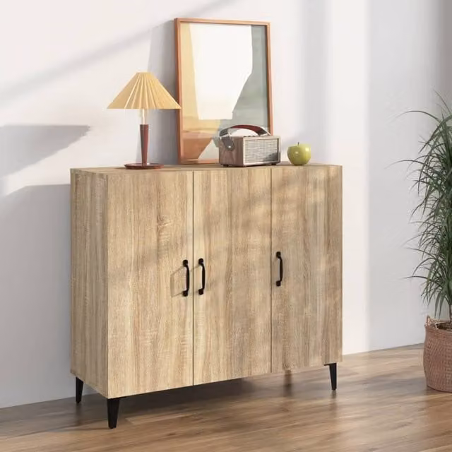 Berkfield Home Sonoma Oak Sideboard in Brown, W/D/H: 90 x 34 x 80 cm