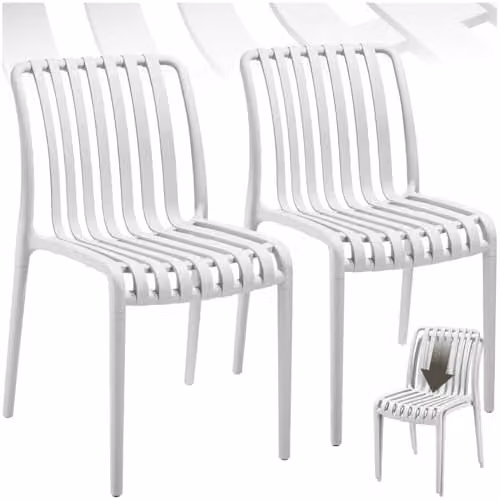 tectake Set of 2 Modern Stackable Garden Chairs in Plastic, Beige/White