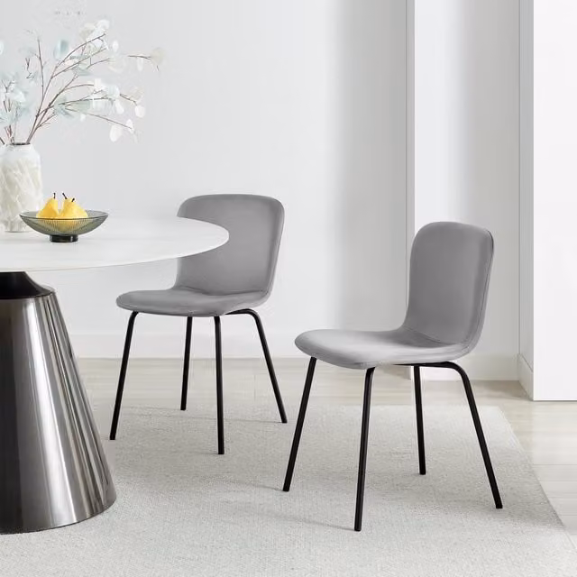 FurnitureboxUK Asti Grey Velvet Dining Chairs with Black Metal Frame, Set of 2