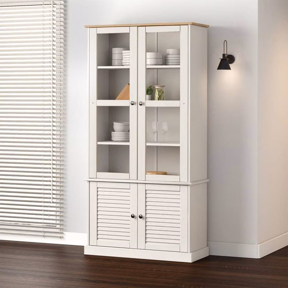 Berkfield Home VIGO White Glass Display Cabinet in Solid Pine Wood, W/D/H: 85 x 35 x 170 cm – 2