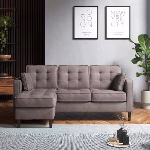 Furnishings For Less UK Eden Toledo Reversible 3 Seater L Shape Corner Sofa in Grey Fabric – 5