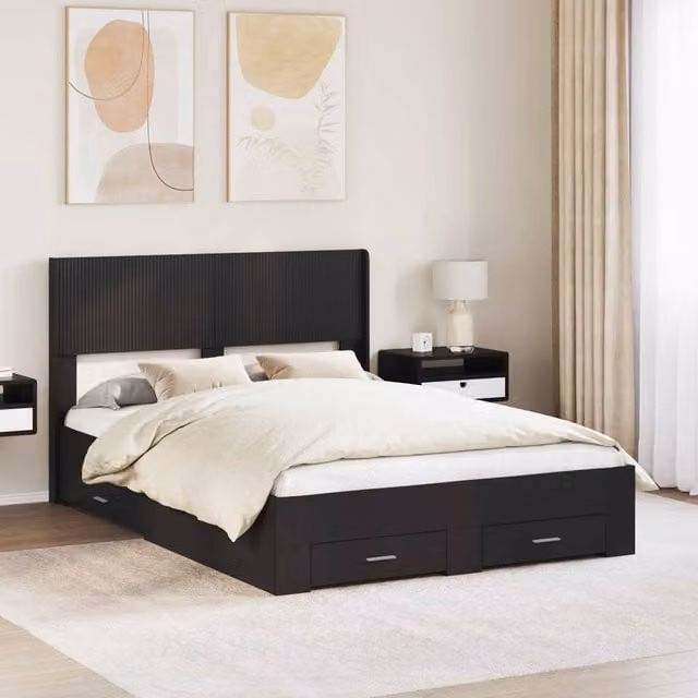 Berkfield Home Modern Bed Frame with Headboard and Side Compartment Storage, Black, W: 135 cm, L: 190 cm – 1