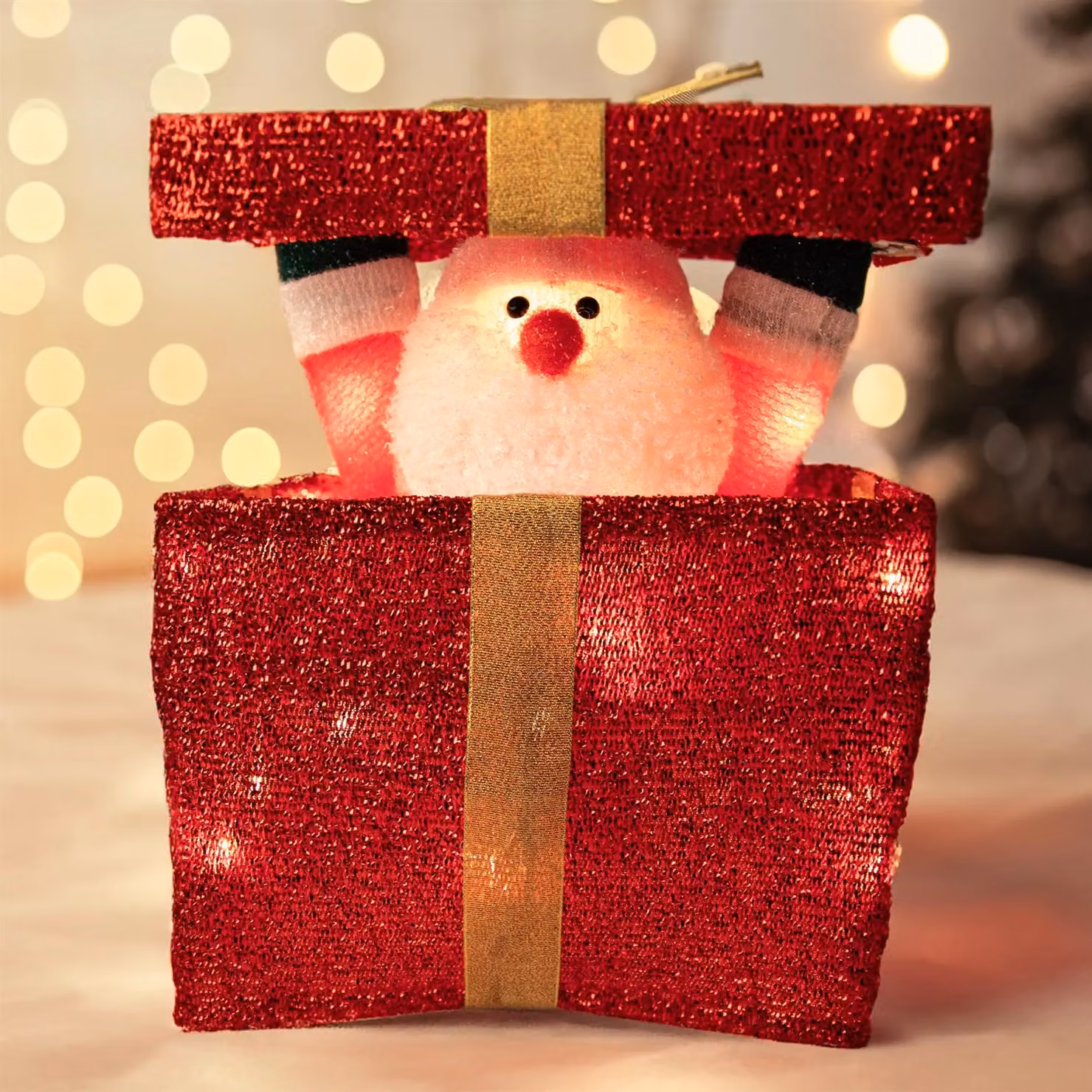 Shatchi Animated Christmas Santa Pop-up Lighted LED Gift Box, Red, Height: 32 cm – 6