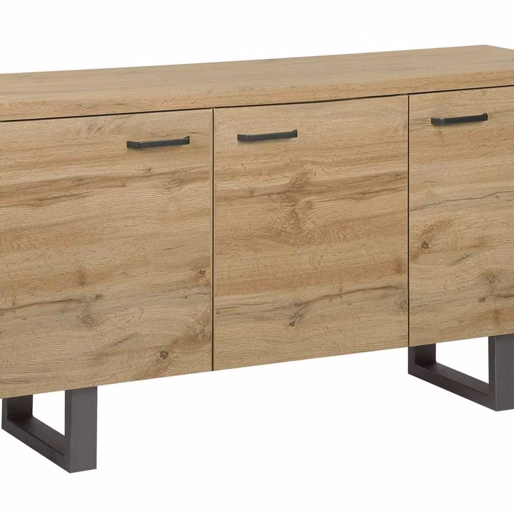 Wyld and Coco 3-Door Industrial Sideboard in Light Brown and Grey – 2
