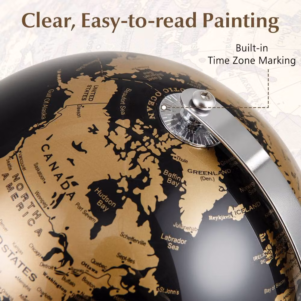 Costway Rotating World Earth Globe in Metallic Black with Metal Stand, Diameter: 20 cm – 7
