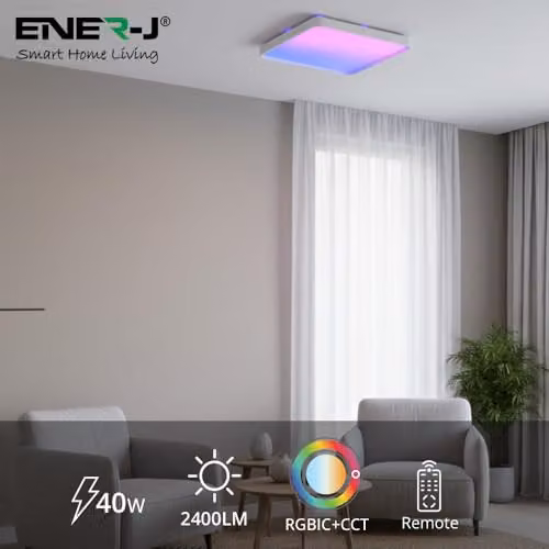 ENER-J RGBIC Scenic Surface LED Ceiling Light, Square, Multicolour and White, W/D/H: 38 x 38 x 4 cm, Dimmable with Scene Modes – 2