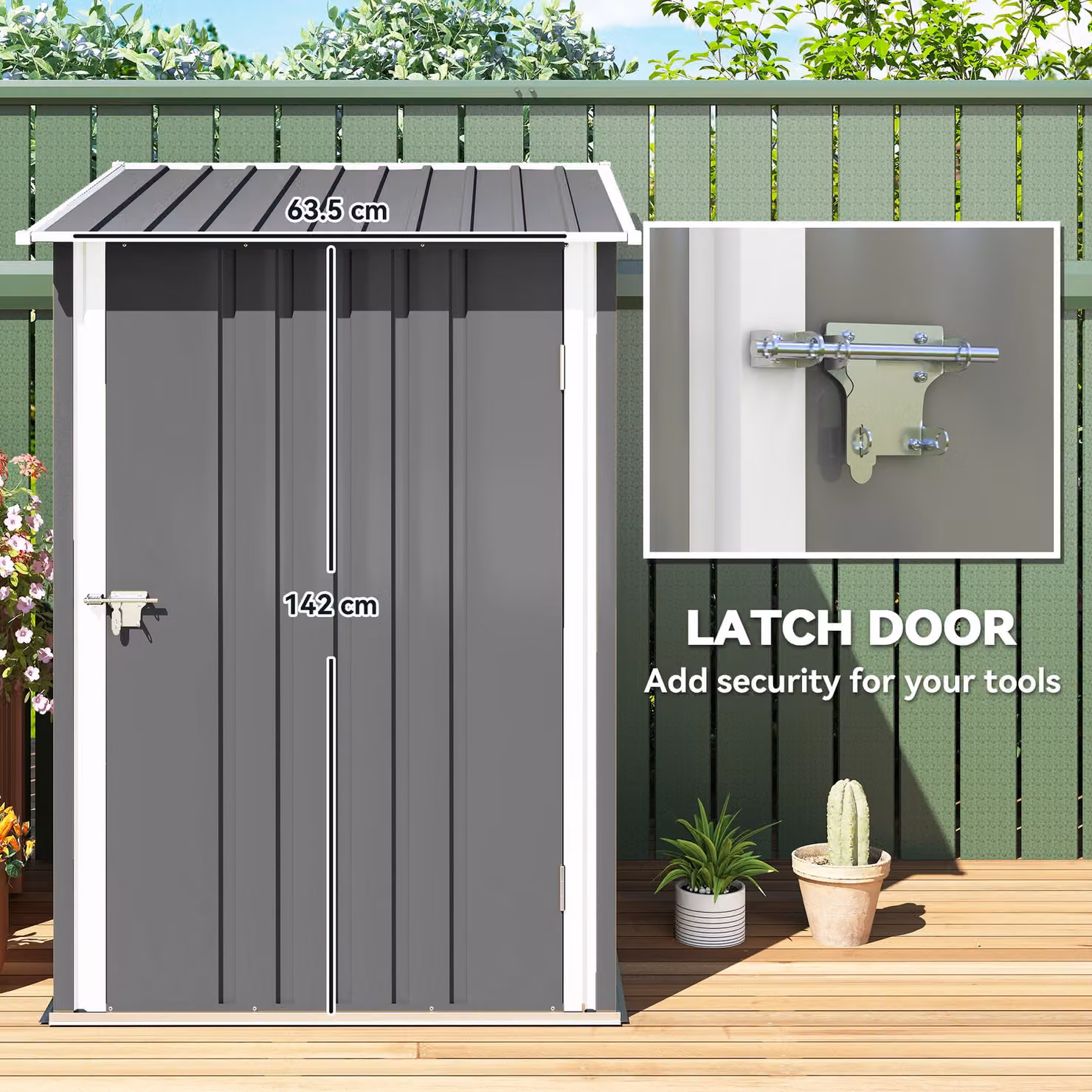 Outsunny Grey Galvanised Steel Lean-To Pent Garden Shed with Locking Single Door – 4