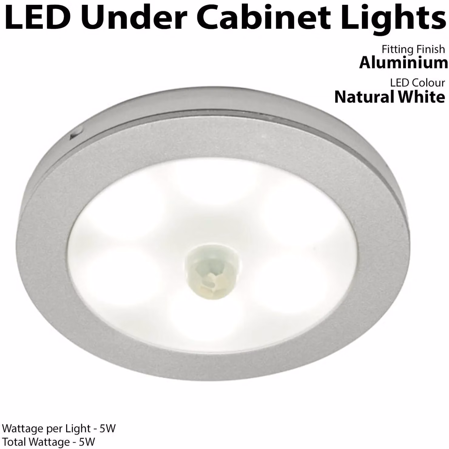 Loops Aluminium Round Under Cabinet LED Light and Driver Kit with PIR Motion Sensor in White – 2