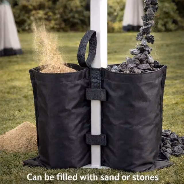 EONLION Black Polyester and PVC Parasol and Gazebo Sand Bag Weights, 4 Pack, 100 cm