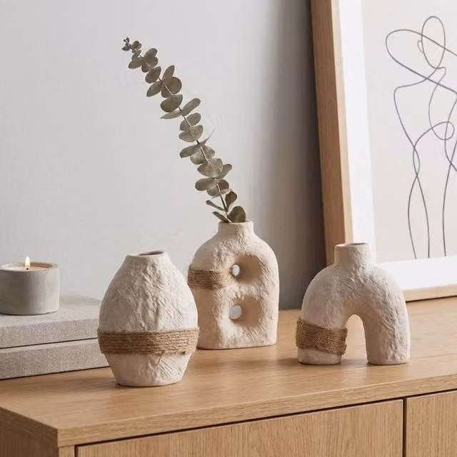 Garden Greatness Maison Textured Stoneware Loop Vase Trio in Multicolour