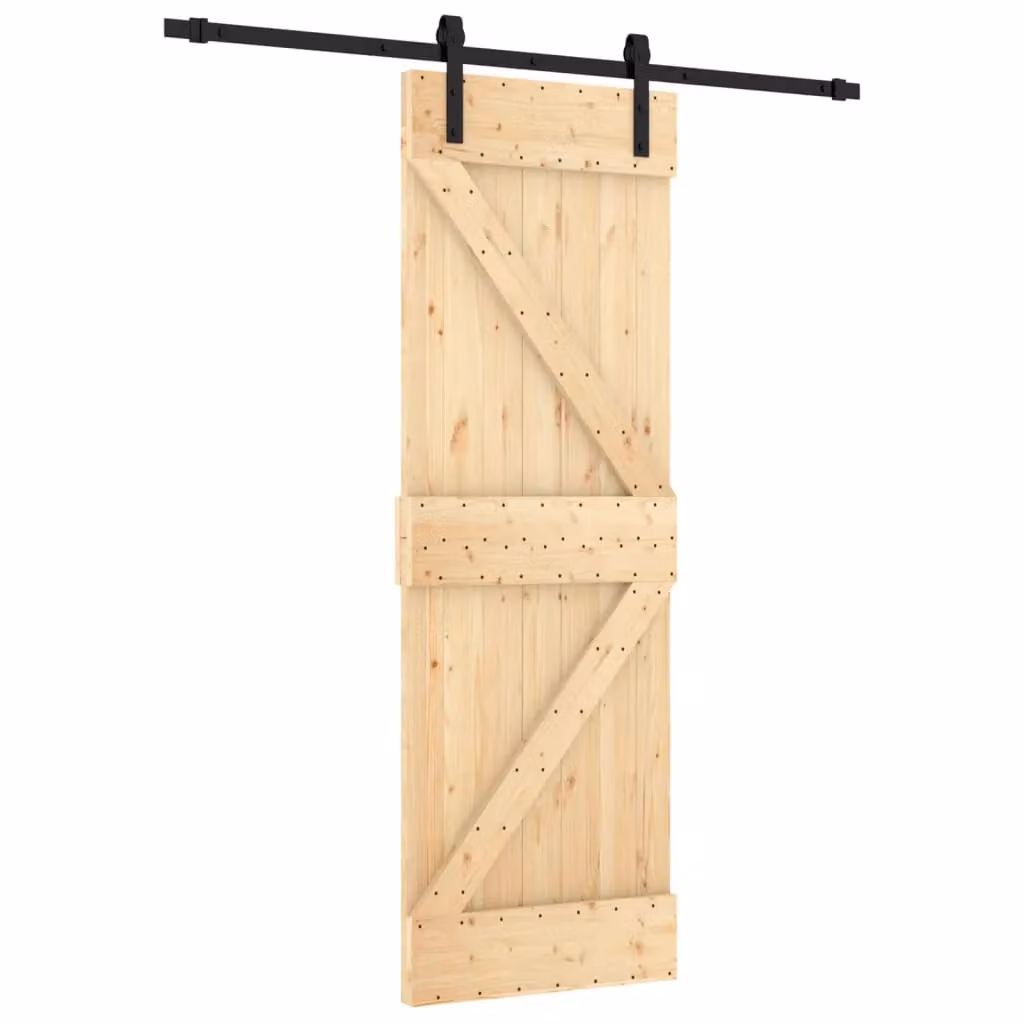 Berkfield Home Modern Sliding Door with Hardware Set in Brown Solid Wood, W: 70 cm, H: 210 cm – 2