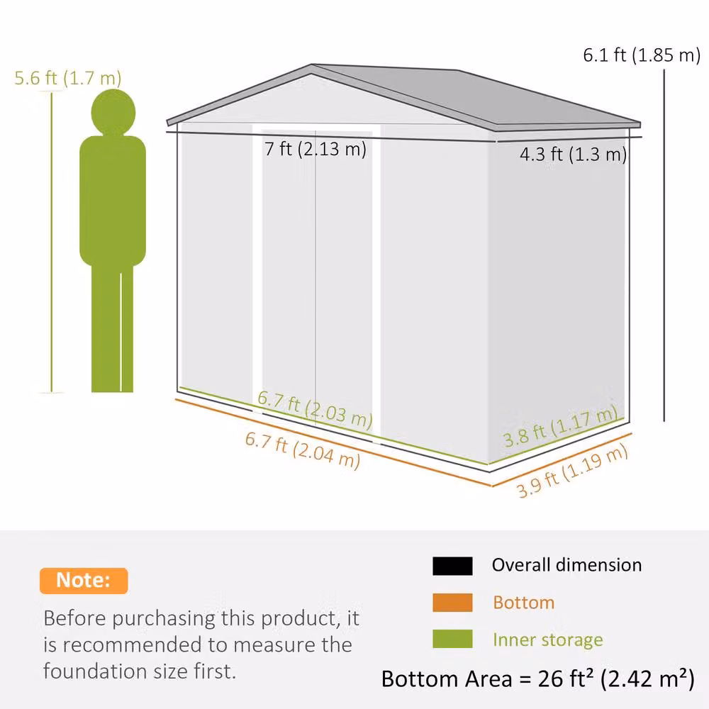Rolipo Lockable Metal Garden Shed in Brown, W/D/H: 213.36 x 121.92 x 185 cm – 3