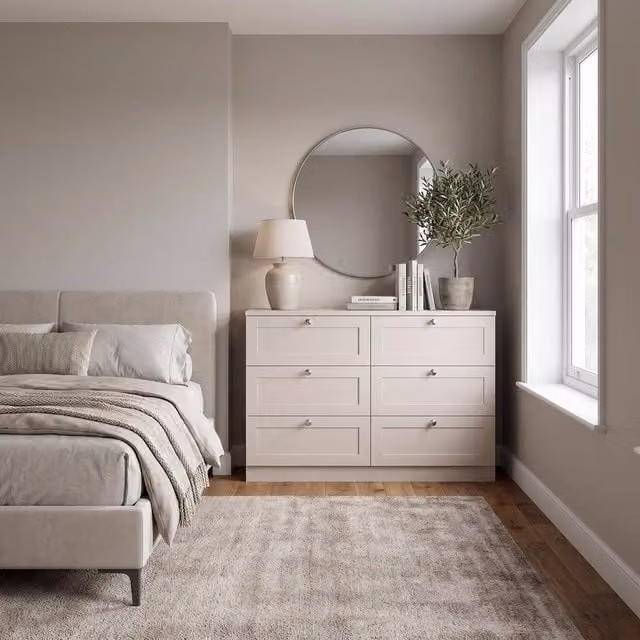 FWStyle Artus Beige Panelled 6 Drawer Chest of Drawers with Extra Deep Drawers