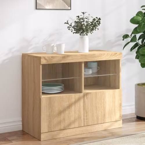 vidaXL Modern Sideboard with Integrated LED Lights in Sonoma Oak, W: 81 cm, D: 37 cm, H: 67 cm – 2