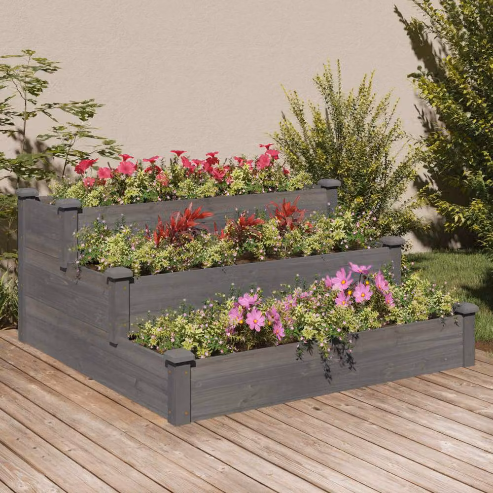 Berkfield Home Garden Grey Solid Wood Fir Raised Bed W/D/H: 120 x 120 x 56 cm – 2