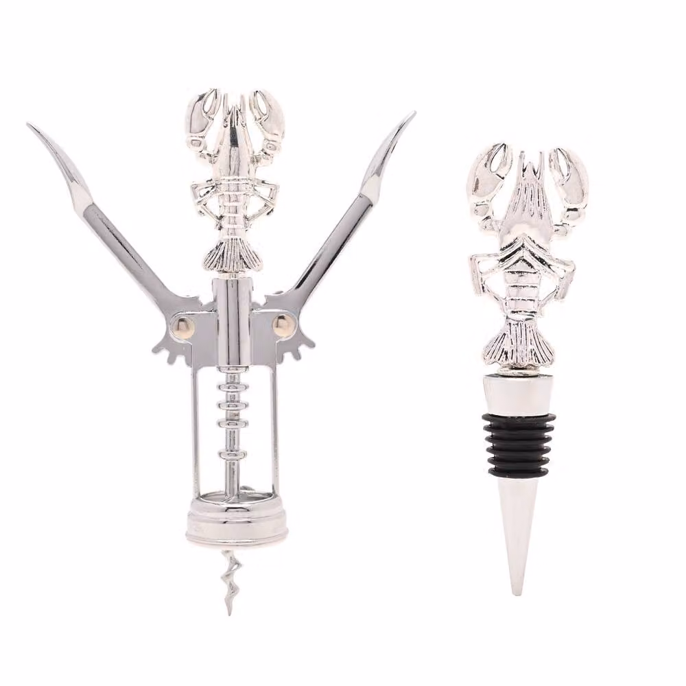 Hestia Silver Lobster Bottle Stopper and Corkscrew Set – 2