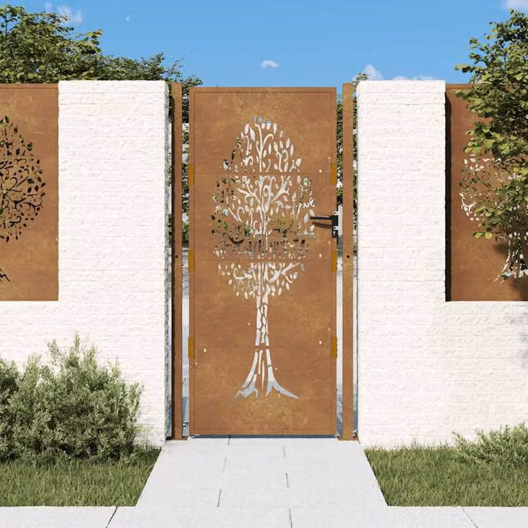 Berkfield Home Beautiful Garden Gate, Corten Steel Tree Design, Brown, W: 105 cm, H: 180 cm