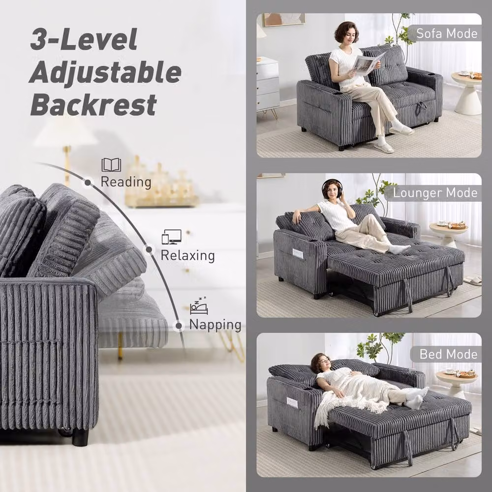 HOMCOM 2 Seater Click Clack Sofa Bed in Charcoal Grey – 4