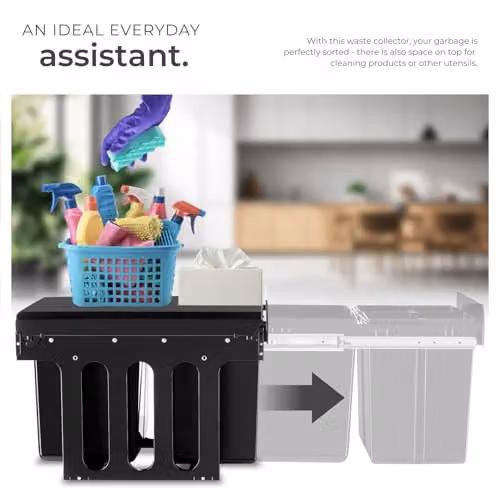tectake Ashlyn Kitchen Bin with 3 Compartments and Telescopic Rails, Black, 31L Capacity – 5