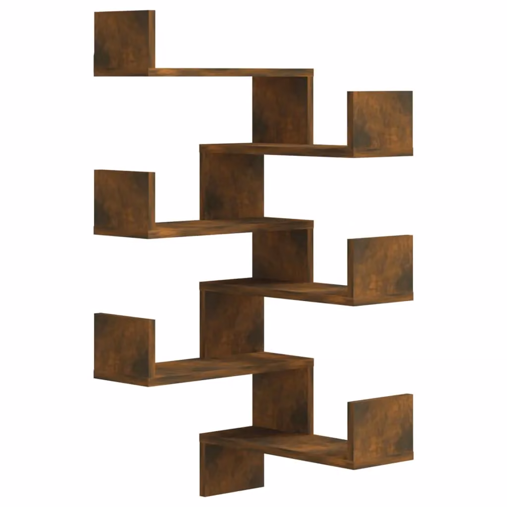 Berkfield Home Set of 2 Wall Mounted Corner Shelves in Smoked Oak Brown, W/D/H: 40 x 40 x 50 cm – 2