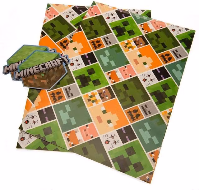 Minecraft Gift Wrap Sheets, Pack of 2, Multicolour (Green, Orange and Grey)