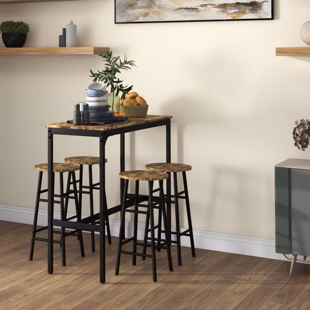 Wyld Haus Tonayo 5 Piece Industrial Bar Table and Stool Set in Brown and Black – 3