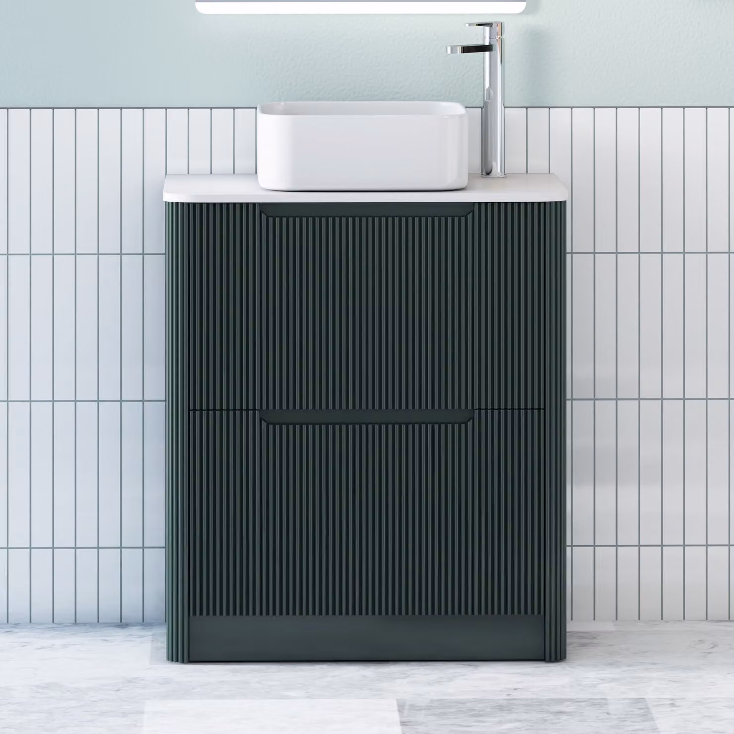 Royal Bathrooms Avenza Floor Standing Vanity Unit with Elena Basin, Moss Green and White, Depth: 60 cm