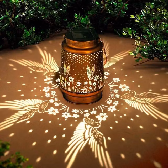 FLAVORA 2-Piece Hummingbird Metal Solar Hanging Lanterns in Copper with Warm White Light