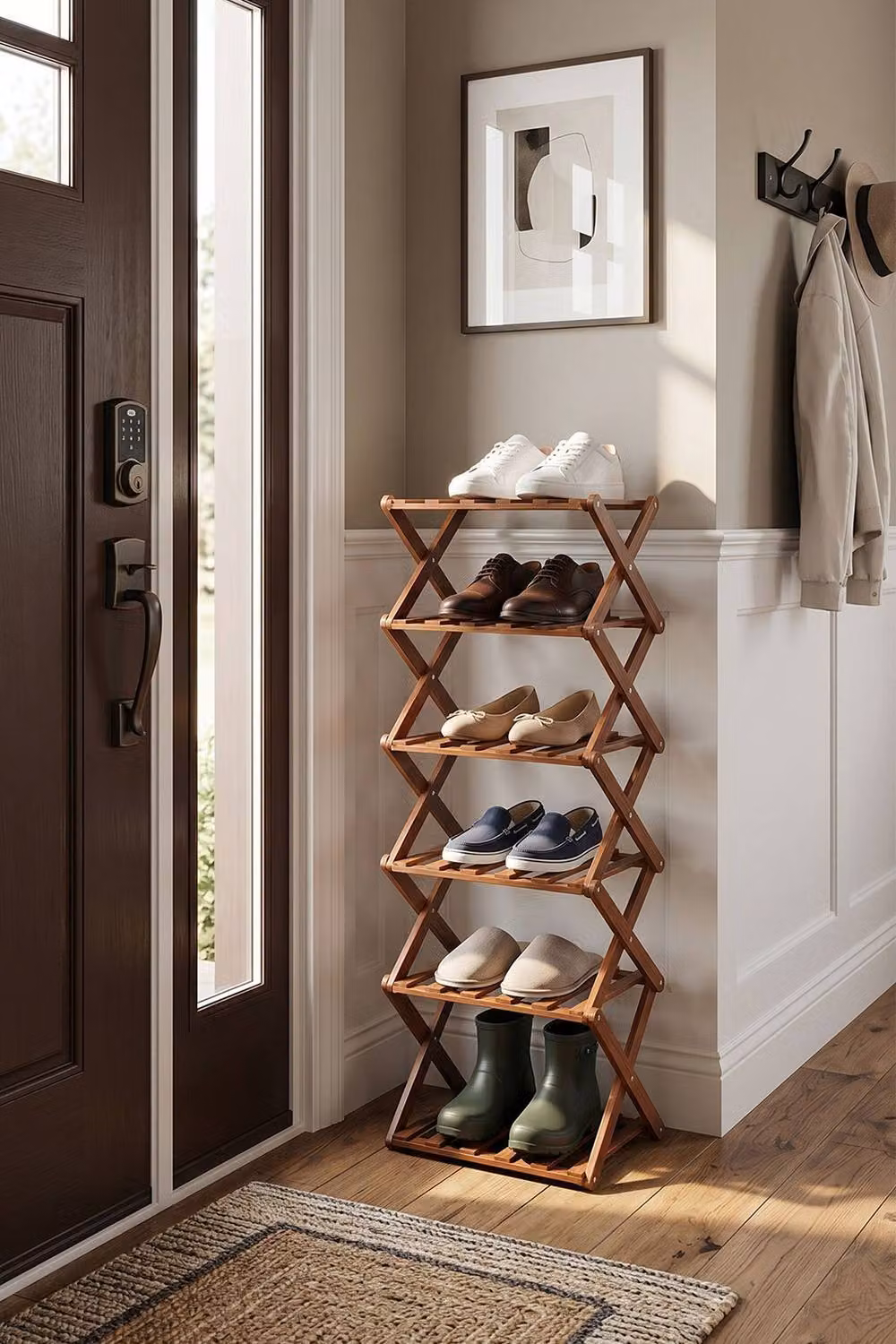 Garden Sanctuary 6-Tier Foldable Bamboo Shoe Rack in Brown – 2