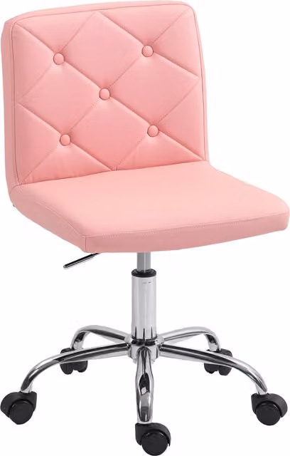 HOMCOM Pink PU Leather Armless Office Chair, Modern Swivel Task Chair with Castors and Adjustable Height – 1