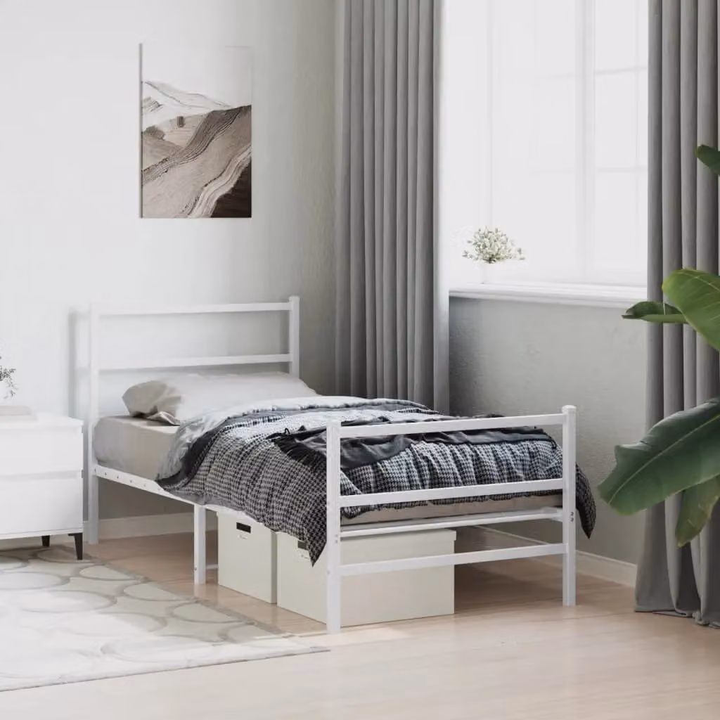 Berkfield Home Metal Bed Frame with Footboard, White, W/D/H: 90 x 190 cm – 3