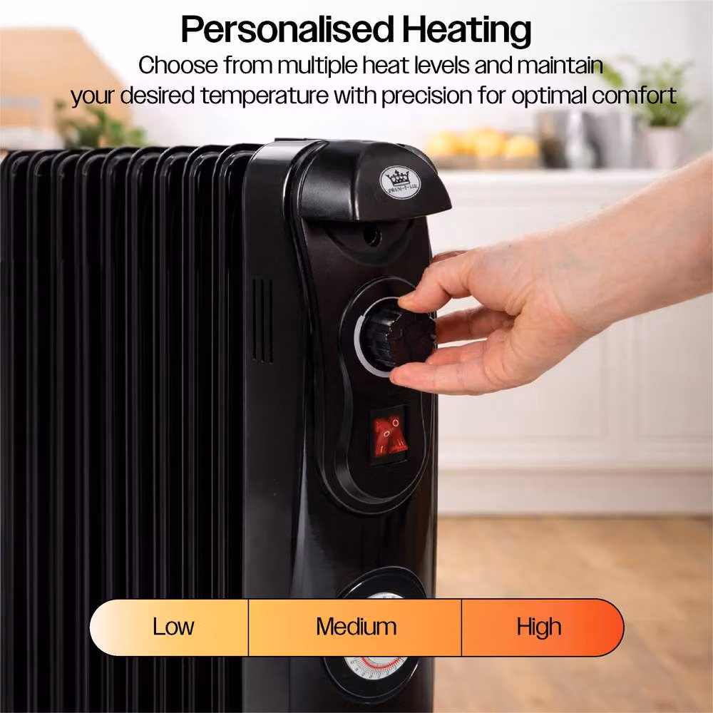 Prem-i-Air 2.5 kW 11 Fin Oil Filled Radiator with 24 Hour Timer, Black – 7
