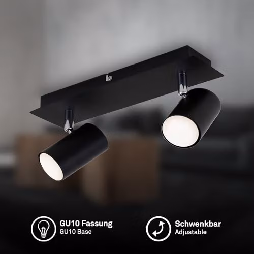 Briloner Modern Black Adjustable Metal Ceiling Light with 2x GU10 Sockets (Max 40W) – 5