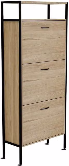 FORGEVIO Industrial 3-Drawer Wooden Shoe Storage Cabinet in Natural Brown and Beige – 1