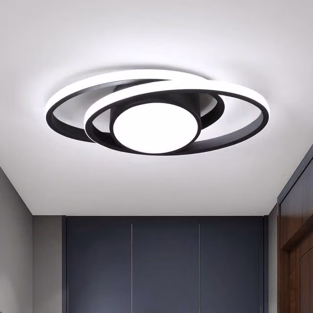 COMELY Modern Dual-Round LED Ceiling Light, 39W, Black with Cool White Light – 1