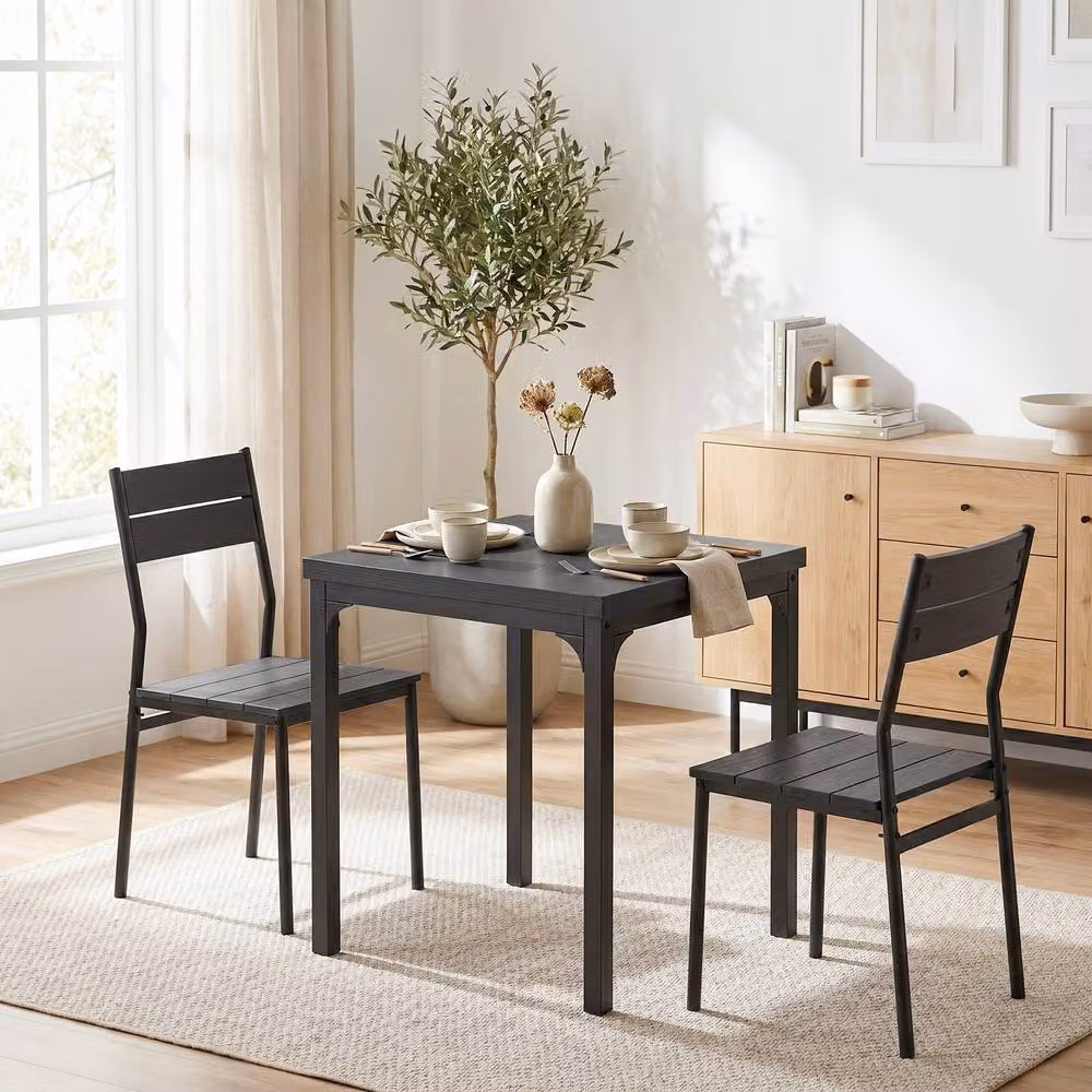 STILVORA Industrial Square Dining Table Set with 2 Chairs in Black – 2