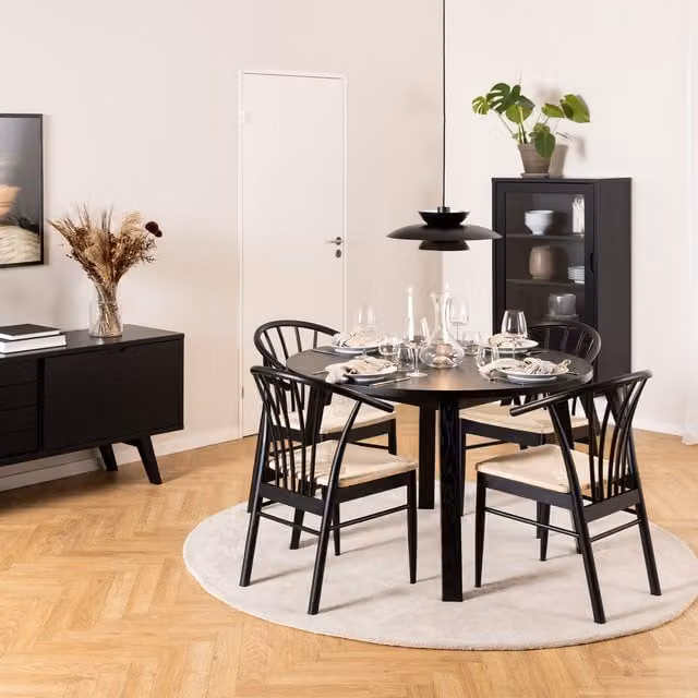 Furniture To Go Montreux Extendable Round Dining Table and Cassandra Chairs Set in Black
