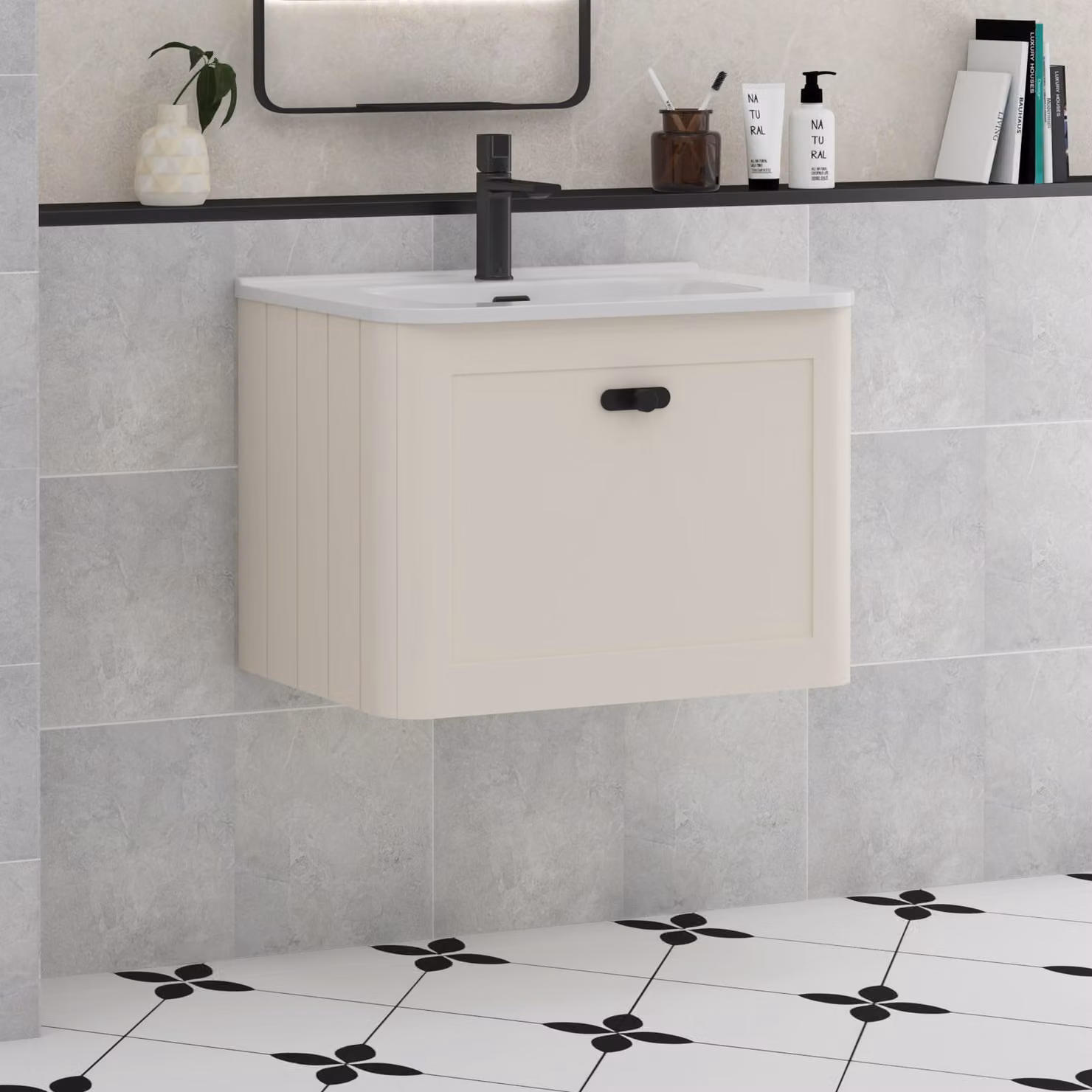 Royal Bathrooms Henley Wall Hung Vanity Unit with Ceramic Basin, Mushroom Cashmere, 600mm