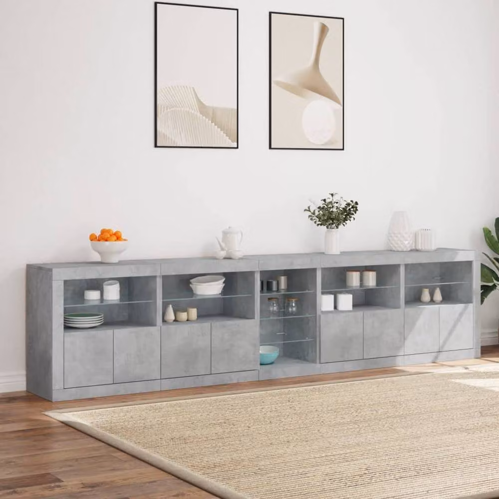 Berkfield Home Modern Sideboard with Integrated LED Lights in Concrete Grey, W: 283 cm, D: 37 cm, H: 67 cm – 3