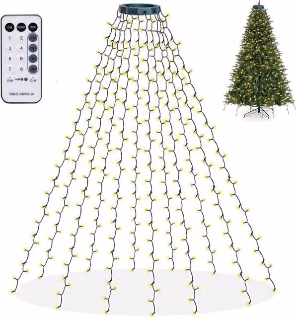 AKA Warm White LED Christmas Tree Ring Top Light String with Remote Control and Timer