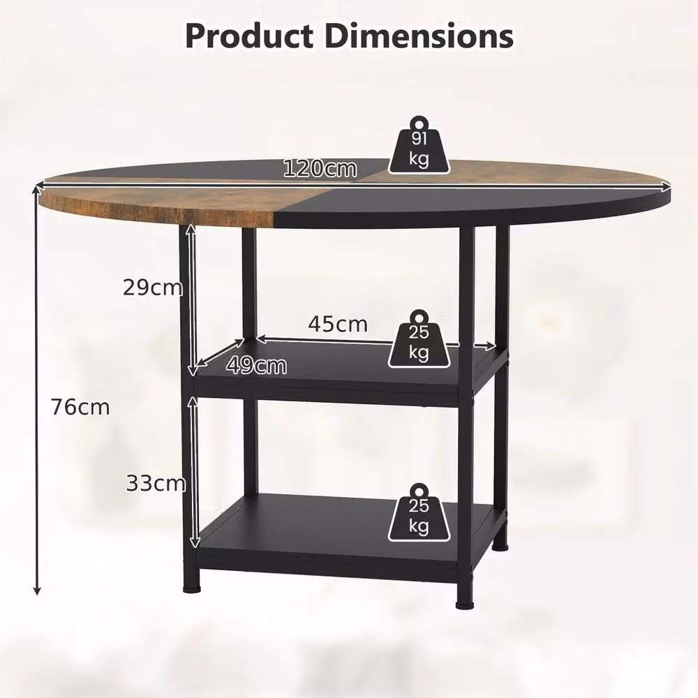 VOGREX Black Rustic Round Dining Table, Diameter: 120 cm, Height: 76 cm – 2
